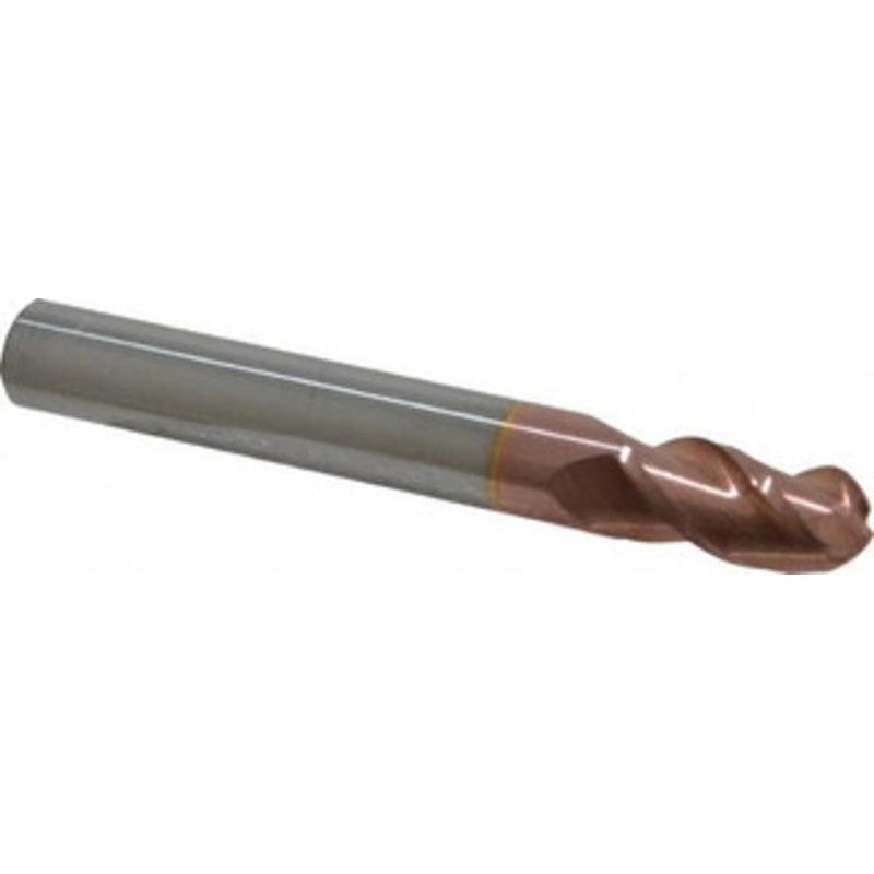 Accupro 1/2 Diam, 1 LOC, 3 Flute Solid Carbide Ball End Mill TiCN Finish, Single End, 4 OAL, 1/2 Shank Diam, Spiral Flute 12184512 – 76488451