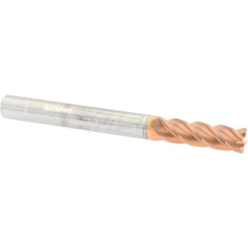 Accupro 1/4 Diam 4 Flute Solid Carbide 0.015 Corner Radius End Mill TiCN Finish, 2-1/2 OAL, 3/4 LOC, 1/4 Shank Diam, 40 Helix, RH Cut, RH Flute, Centercutting 12182461 – 86769759
