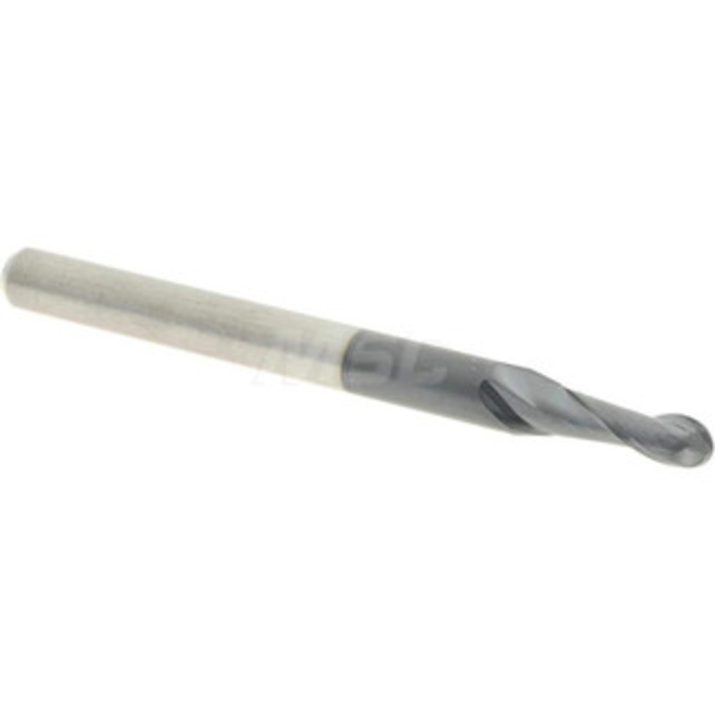 Accupro 3/32 Diam, 9/32 LOC, 2 Flute Solid Carbide Ball End Mill AlTiN Finish, Single End, 1-1/2 OAL, 1/8 Shank Diam, Spiral Flute 12183913 – 86977758