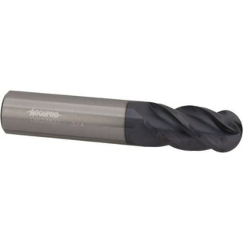 Accupro 3/4 Diam, 3 LOC, 4 Flute Solid Carbide Ball End Mill nACRo Finish, Single End, 6 OAL, 3/4 Shank Diam, Spiral Flute 12179295 – 62918198