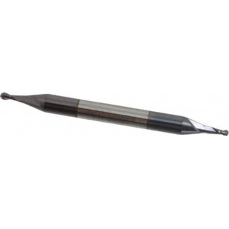 Accupro 3/64 Diam, 3/32 LOC, 2 Flute Solid Carbide Ball End Mill AlTiN Finish, Double End, 1-1/2 OAL, 1/8 Shank Diam, Spiral Flute 12185273 – 09451931