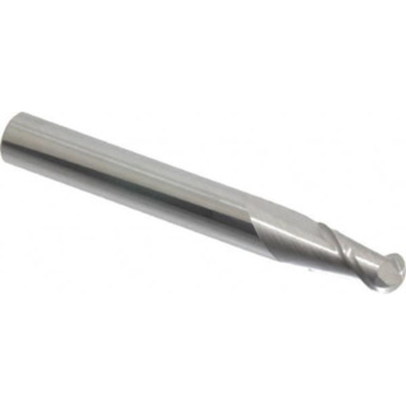 Accupro 7/32 Diam, 3/8 LOC, 2 Flute Solid Carbide Ball End Mill Uncoated, Single End, 2 OAL, 1/4 Shank Diam, Spiral Flute 12184118 – 07760390