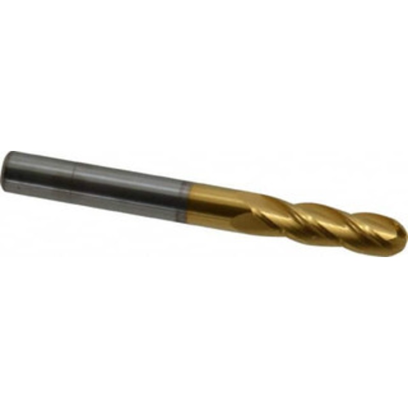 Hertel 5/16 Diam, 1-1/8 LOC, 4 Flute Solid Carbide Ball End Mill TiN Finish, Single End, 3 OAL, 5/16 Shank Diam E6060020 – 74610684