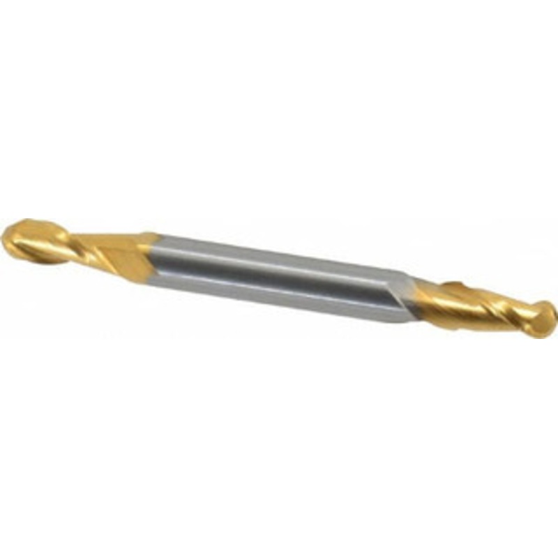 Hertel 5/32 Diam, 5/16 LOC, 2 Flute Solid Carbide Ball End Mill TiN Finish, Double End, 2 OAL, 3/16 Shank Diam 88249636 – 88249636