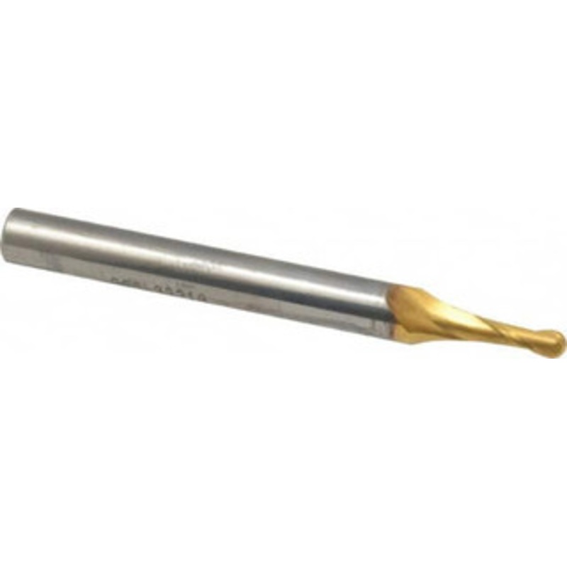 KYOCERA SGS 1/8 Diam, 3/8 LOC, 2 Flute Solid Carbide Ball End Mill TiN Finish, Single End, 2-1/2 OAL, 1/4 Shank Diam, Spiral Flute 32210 – 80754773