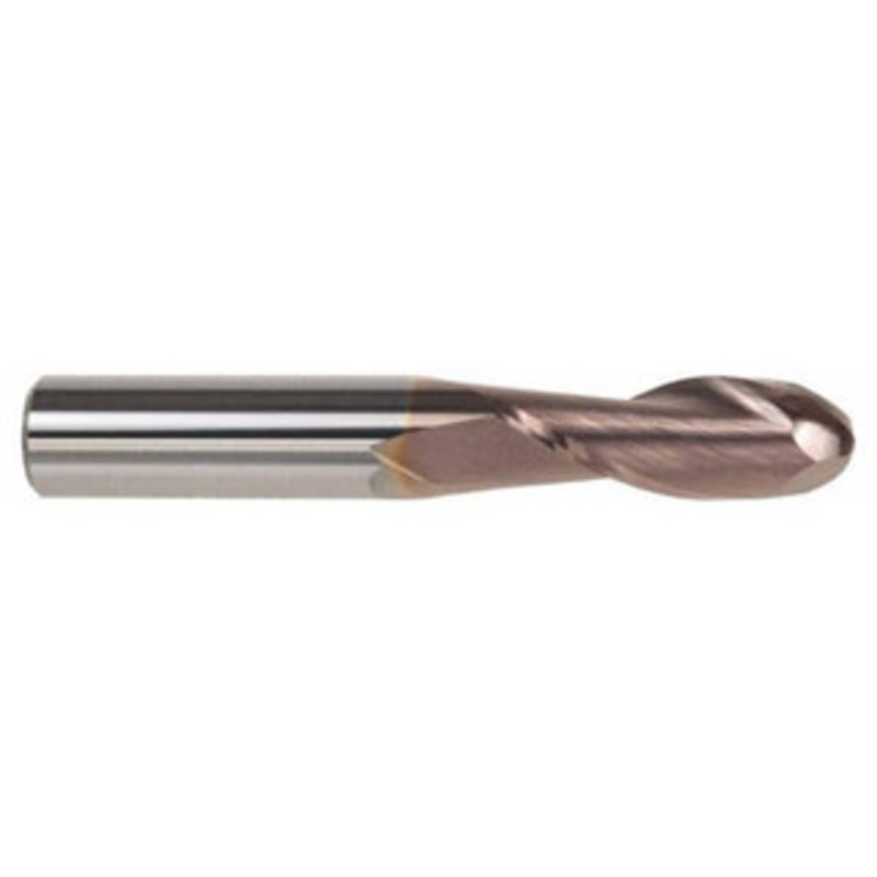 KYOCERA SGS 31/64 Diam, 1 LOC, 2 Flute Solid Carbide Ball End Mill TiCN Finish, Single End, 3 OAL, 1/2 Shank Diam, Spiral Flute 39562 – 93545390