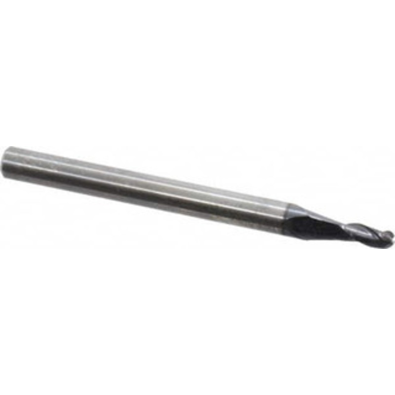 KYOCERA SGS 5/64 Diam, 3/16 LOC, 3 Flute Solid Carbide Ball End Mill AlTiN Finish, Single End, 1-1/2 OAL, 1/8 Shank Diam, Spiral Flute 31134 – 05826177