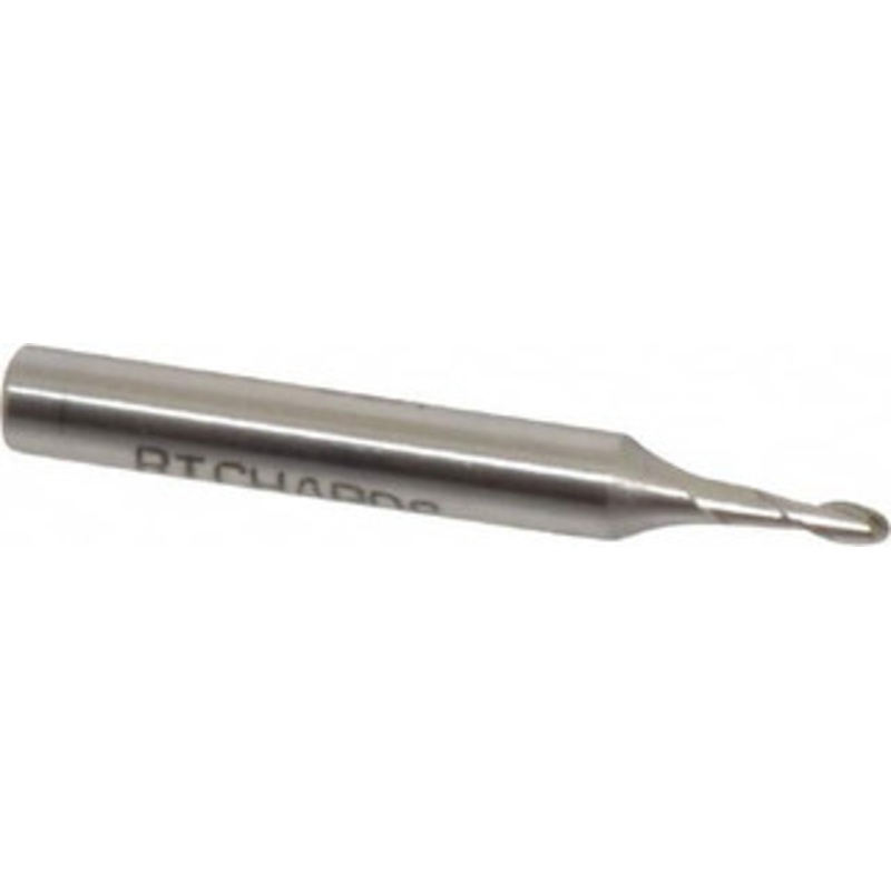 Made in USA 0.075 Diam, 0.225 LOC, 2 Flute High Speed Steel Ball End Mill Single End, 1-1/2 OAL, 3/16 Shank Diam 858-.075 – 01984509