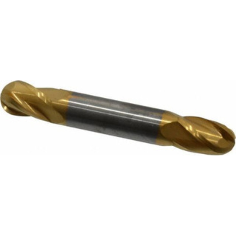 KYOCERA SGS 3/8 Diam, 9/16 LOC, 4 Flute Solid Carbide Ball End Mill TiN Finish, Double End, 2-1/2 OAL, 3/8 Shank Diam, Spiral Flute 31476 – 32165243