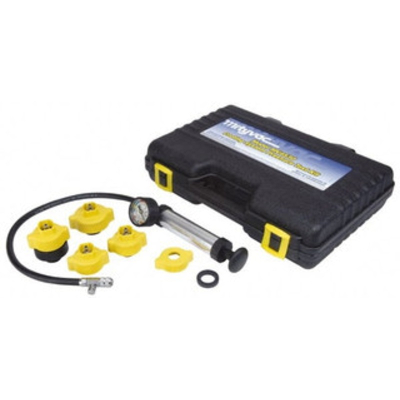 Lincoln Cooling System Pressure Tester Use to Manually Pressure Test Many Domestic & Asian Autos for Coolant Leaks, Includes Four Radiator Adapters for Most Domestic & Asian Autos, Cap Wrench, Hand Pump, Case, 9 Pieces MV4530 – 79506259