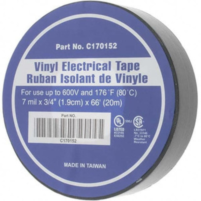 Value Collection 3/4 x 66 ft. x 7 mil Black Vinyl Electrical Tape 32 to 176F C170152 – 61858544