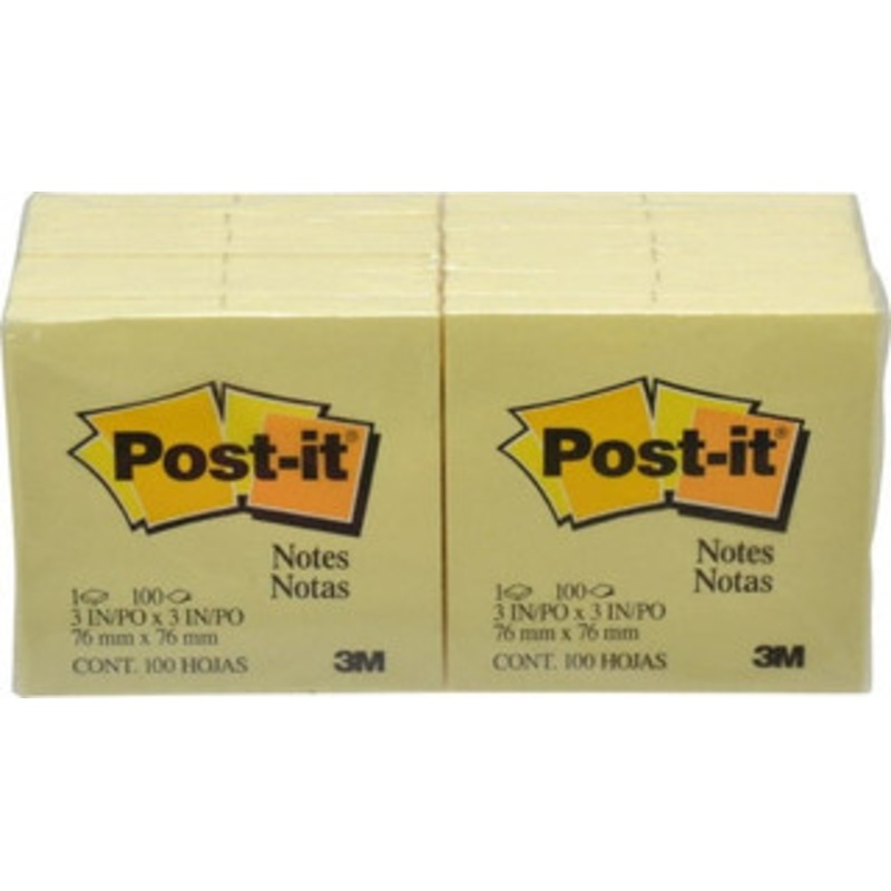 3M Pack of (12) 100 Sheet, 3 x 3, Note Pad/Writing Pad/Notebooks Yellow 7000051764 – 81385866