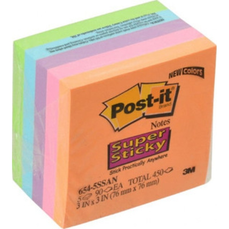3M Pack of (5) 90 Sheet, 3 x 3, Note Pad/Writing Pad/Notebooks Neon Colors 7100050239 – 81386039