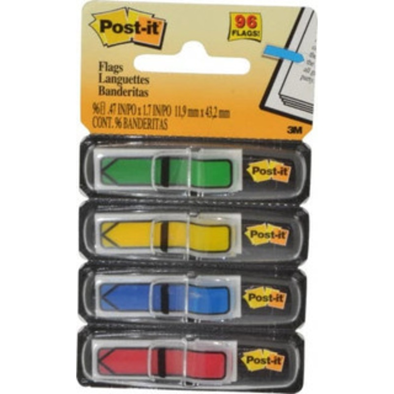 3M Self-Stick Page Flags, Style: Arrow, Color: Green, Yellow, Blue, and Red, Size: .5 x 1.7, PSC Code: 9905 7000126892 – 81386195