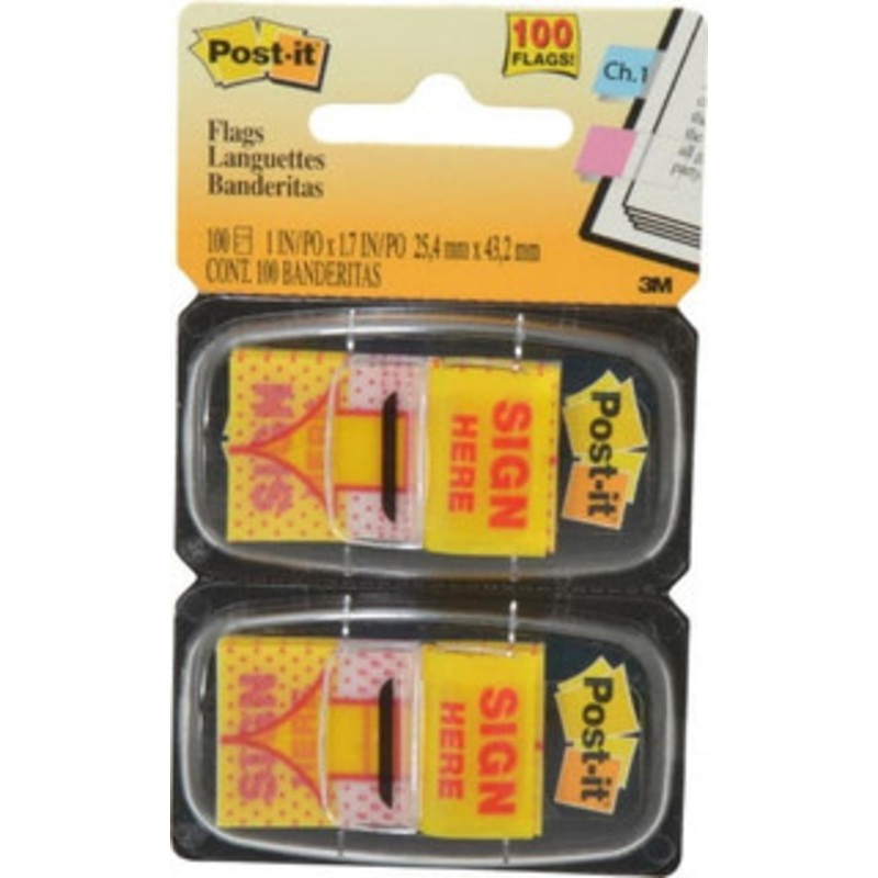 3M Self-Stick Page Flags, Style: Sign Here Flag, Color: Yellow, Size: 1 x 1.7, PSC Code: 9905 7000052582 – 66526146
