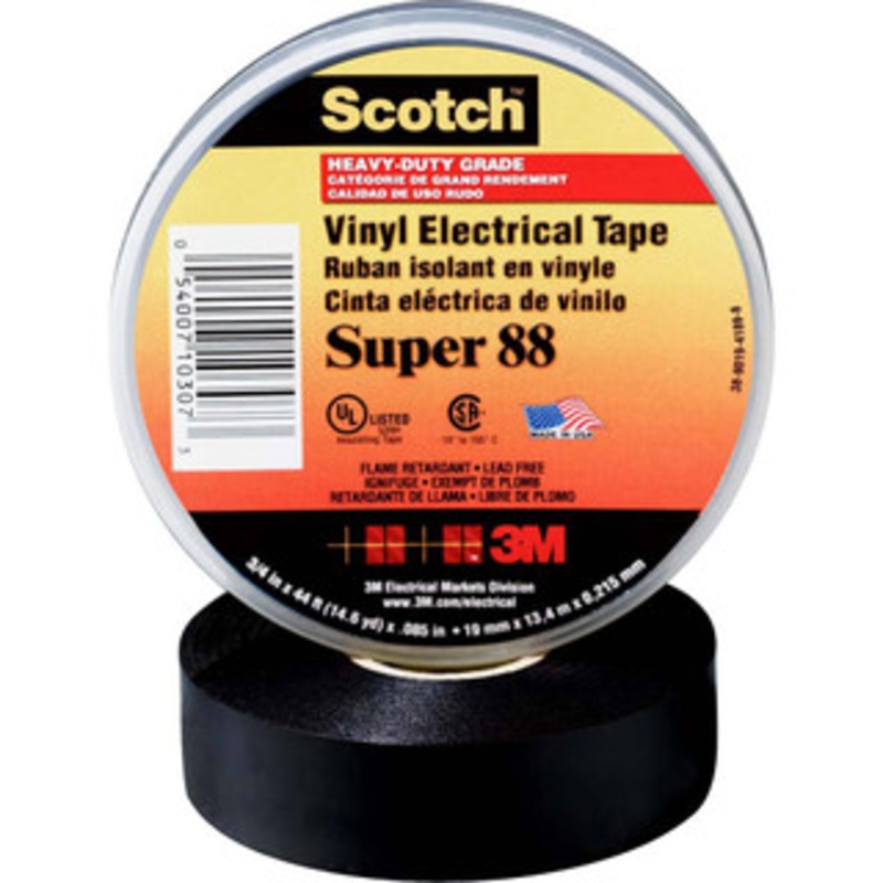 3M 1-1/2 x 44 ft. x 8.5 mil Black Vinyl Electrical Tape Rubber Adhesive, 0 to 220F, Series 88 7000058433 – 78661022