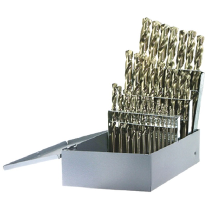 DRILLCO 29 Piece Cobalt Jobbers Length Drill Set, 1/16 to 1/2 by 64ths Size Range – 500A15