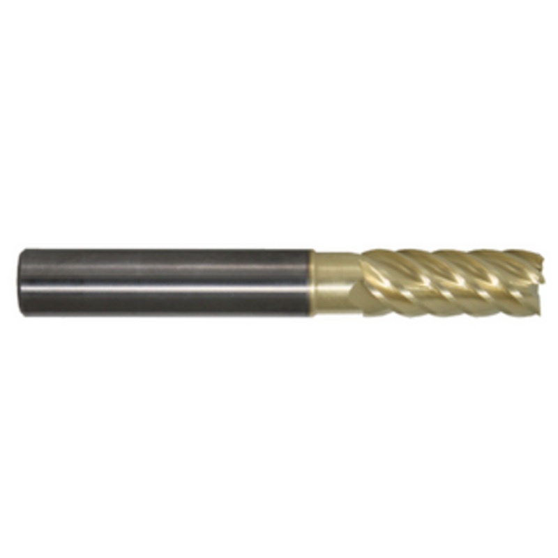 Promax 6 Flute Variable Helix ZrN Coated Single End Mill, 1/2 Size & Shank Dia., 2-1/4 Length of Cut, 3 Reach, .480 Neck Dia., 5 Overall Length