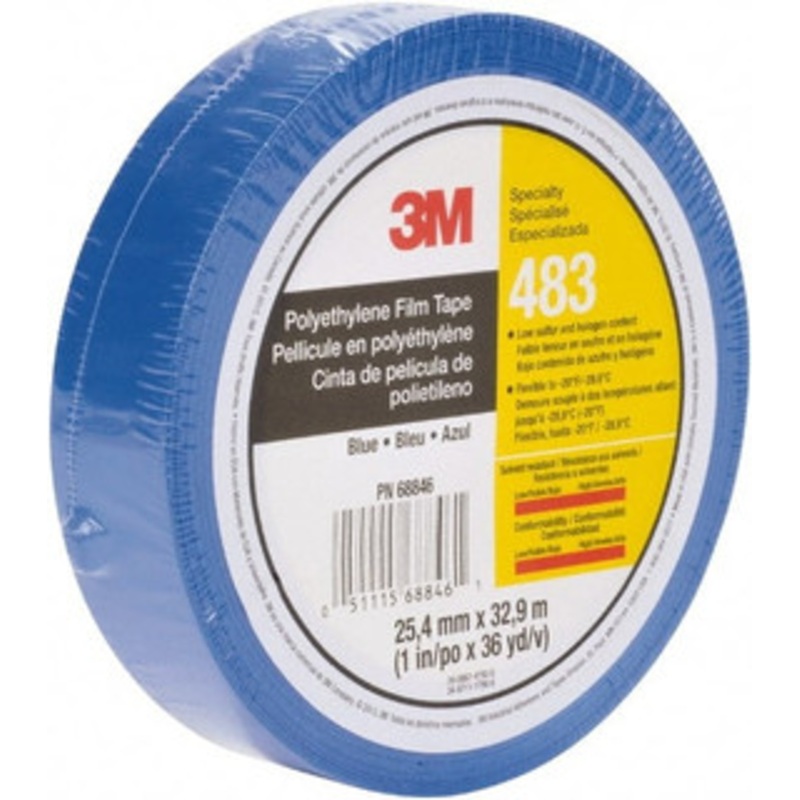 3M 36 Yd x 1 Blue Polyethylene Film Tape 5 mil, Rubber Adhesive, 10 Lb/In Tensile Strength, Series 483 7010295458 – 52630472
