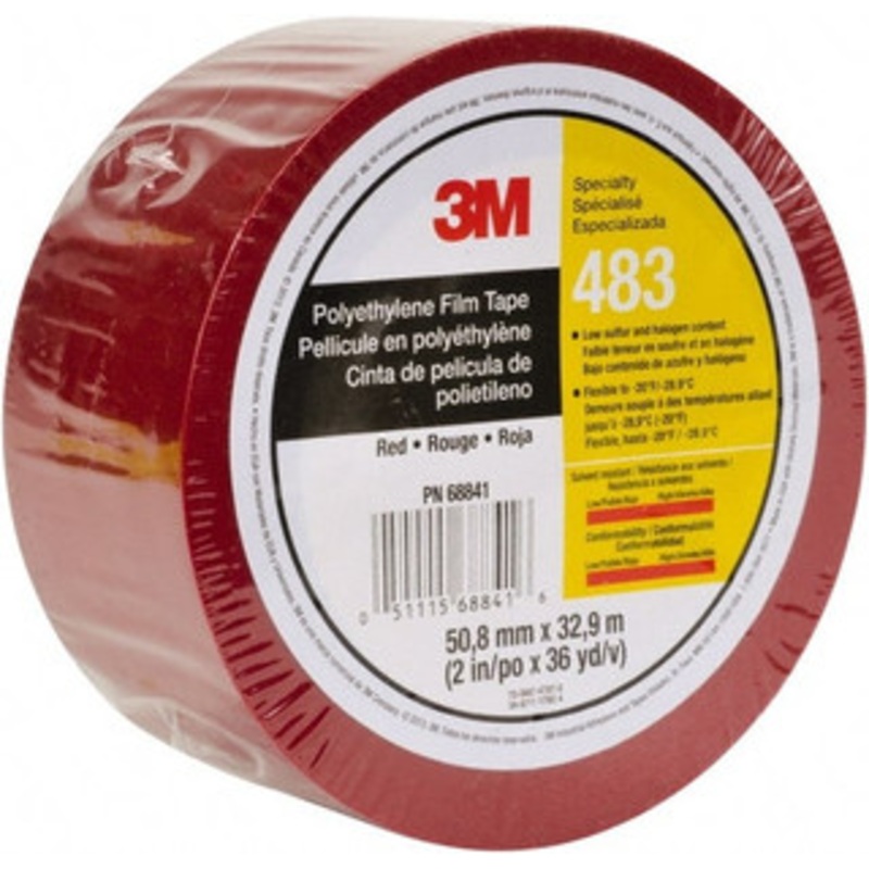 3M 36 Yd x 1 Red Polyethylene Film Tape 5 mil, Rubber Adhesive, 10 Lb/In Tensile Strength, Series 483 7010335134 – 52630522