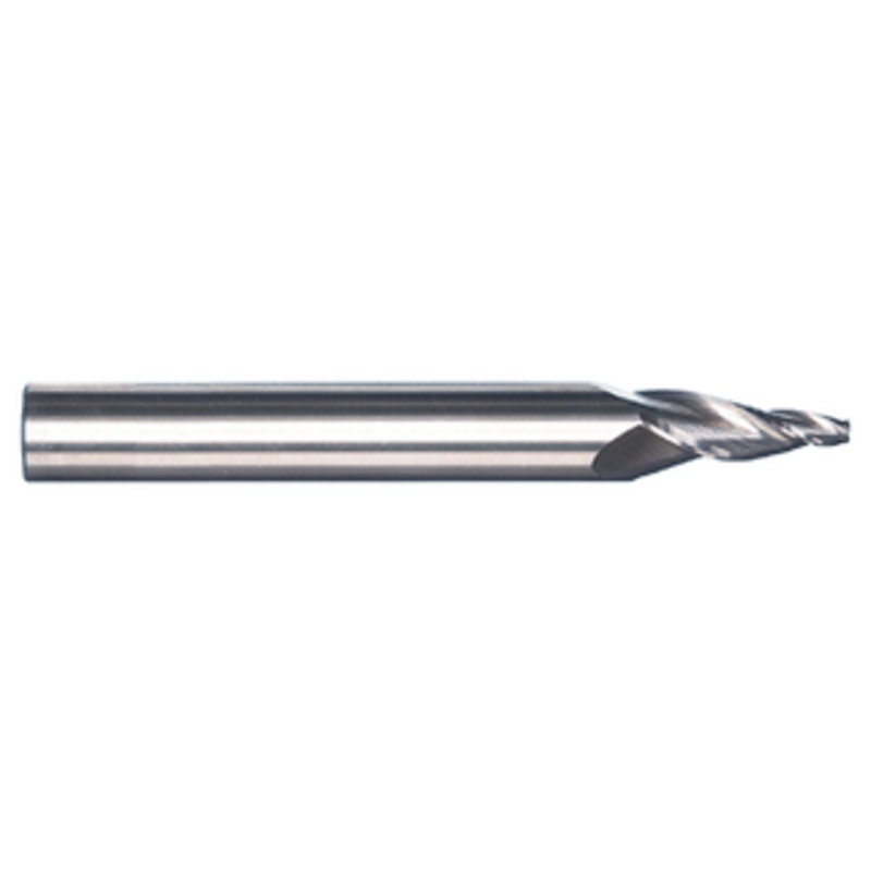 Rushmore USA 3 Flute Solid Carbide 5 Tapered Angle Single End Mill, 1/8 Small End Dia., 3/4 Cut Length, 1/4 Shank Dia., 3 Overall Length