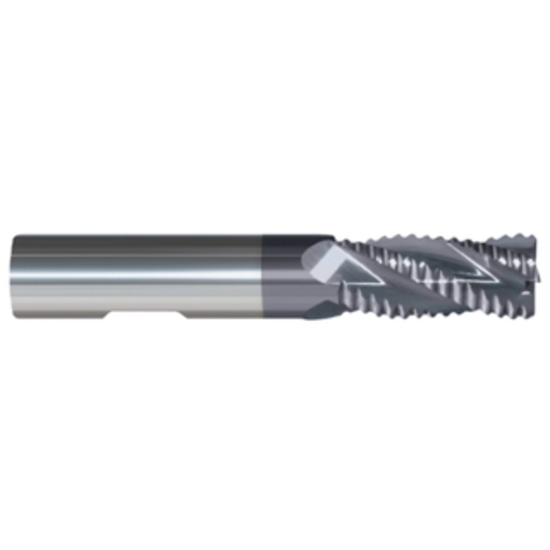 Rushmore USA 4 Flute Carbide AlTiN Coated Medium Pitch Roughing Single End Mill, 1/4 Size & Shank Diameter, 0.020 Chamfer 2-1/2 OAL