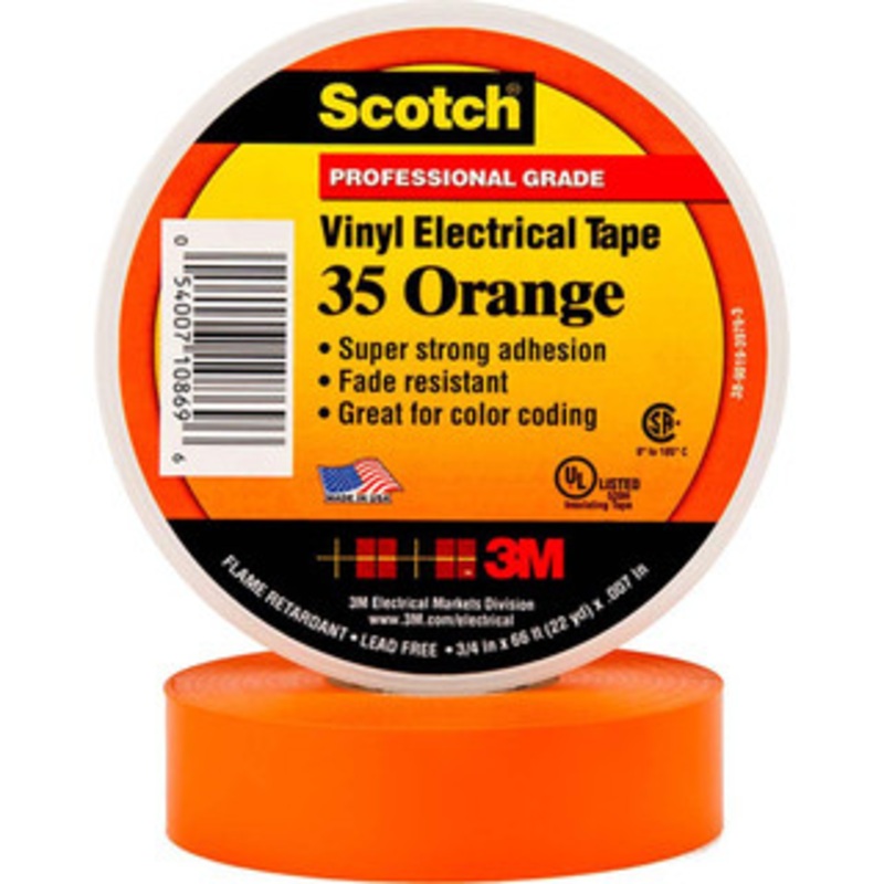 3M 1/2 x 20 ft. x 7 mil Orange Vinyl Electrical Tape Rubber Adhesive, 32 to 220F, 1,250 V/mil, Series 35 7000058438 – 54041397