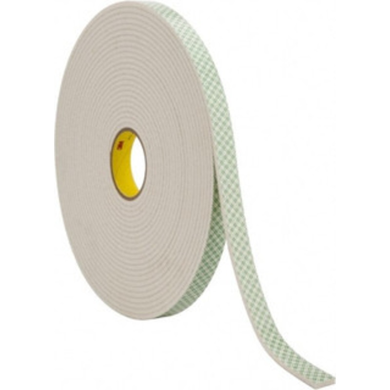 3M 1 x 18 Yd Acrylic Adhesive Double Sided Tape 1/4 Thick, Off-White, Urethane Foam Liner, Continuous Roll, Series 4004 7000144639 – 00188714