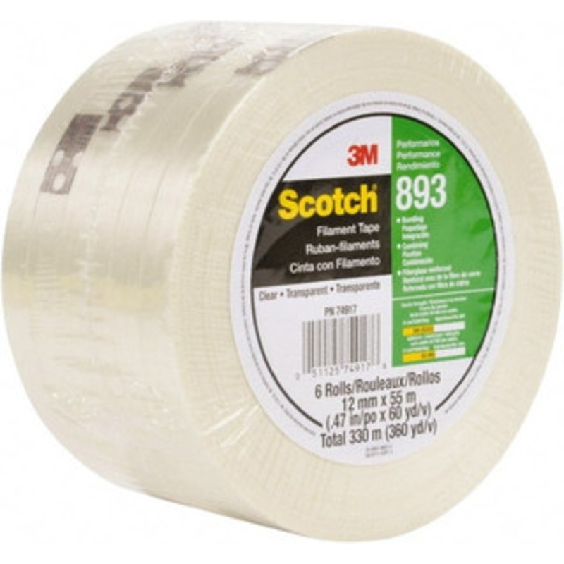 3M Filament & Strapping Tape, Type: Filament Tape, Color: Clear, Width (mm): 18.00, Length: 55.00, Thickness (mil): 6.0000, Tensile Strength: 300 (Pounds) 7000123805 – 53354130