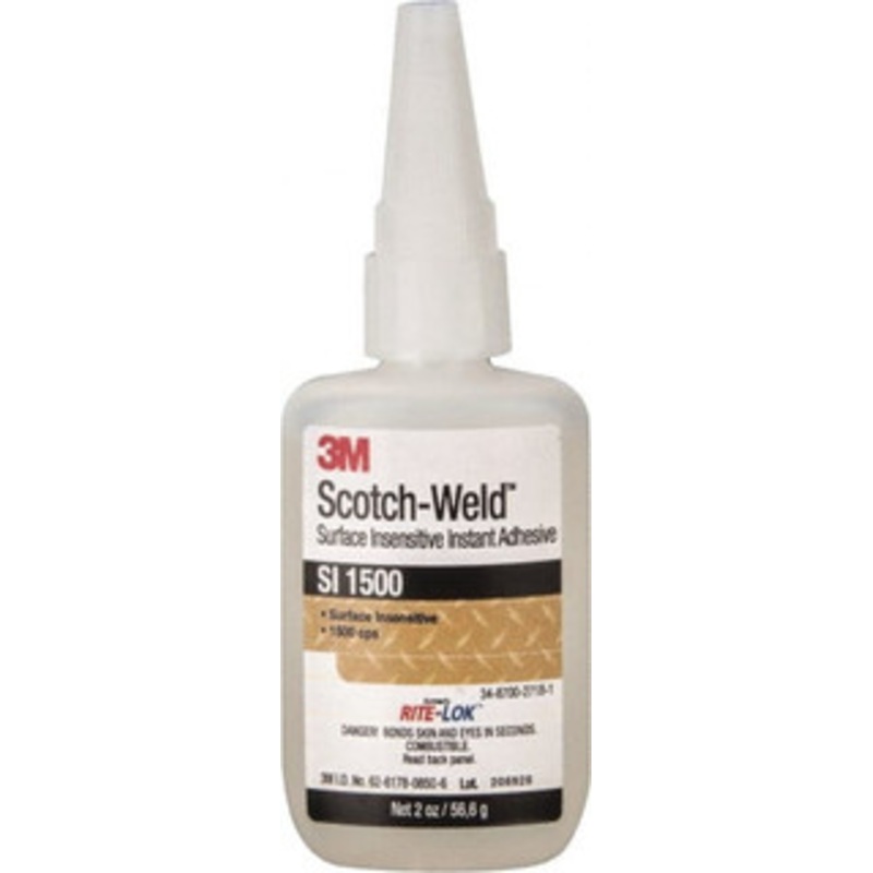 3M 2 oz Bottle Clear Instant Adhesive Series SI1500, 5 to 60 sec Working Time, 24 hr Full Cure Time, Bonds to Cardboard, Ceramic, Fabric, Fiberglass, Foam, Glass, Leather, Metal, Paper, Plastic, Rubber, Vinyl & Wood 7010330477 – 32917767