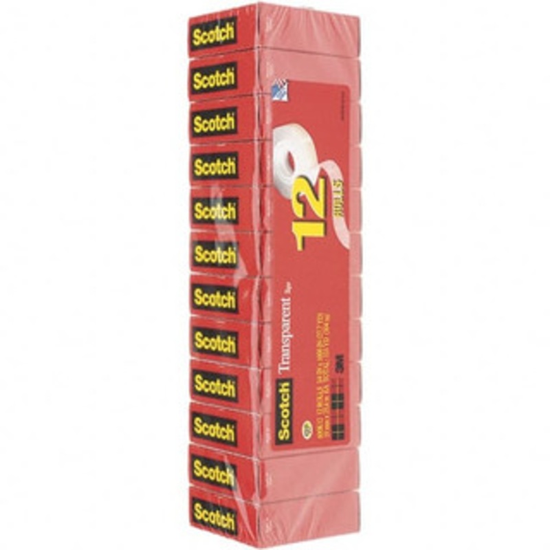 3M Pack of (12) 3/4 x 27.78 Yd Clear Rubber Adhesive Transparent Tape Cellulose Acetate Backing, 2.5 mil Thick 7100104287 – 61369963