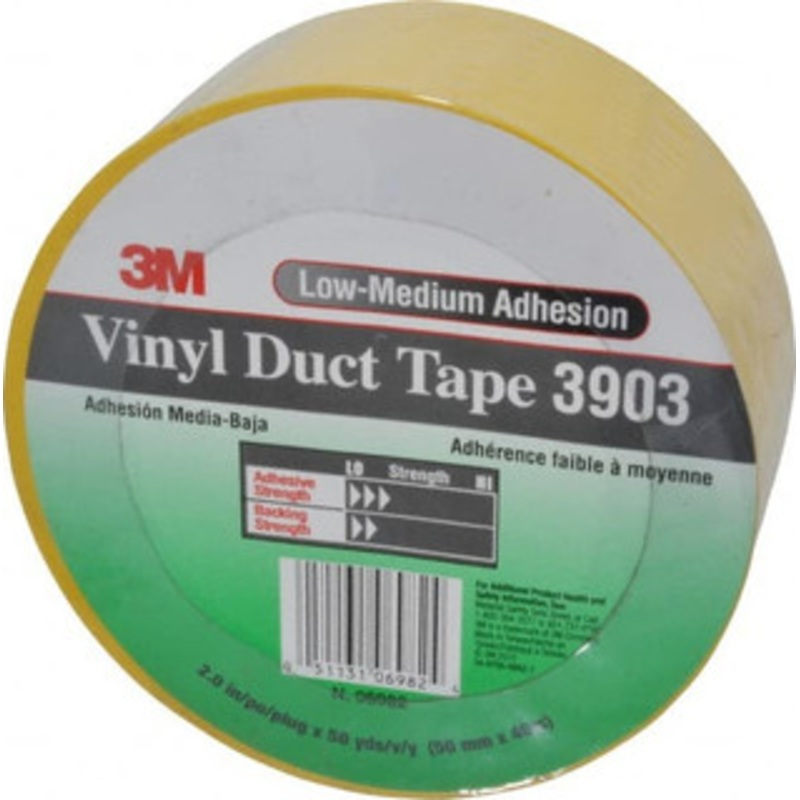 3M 50 Yd x 2 x 6.5 mil Yellow Vinyl Duct Tape Rubber Adhesive, 13 Lb Tensile Strength, 200F Max, Series 3903 7100146009 – 65323024