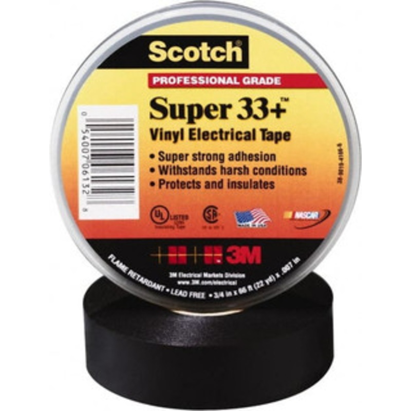 3M 1 x 110 ft. x 7 mil Black Vinyl Electrical Tape Rubber Adhesive, 0 to 220F, 1,150 V/mil, Series 33+ 7000043003 – 77654002