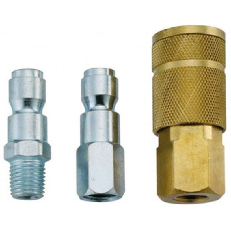 Value Collection 3 Piece 1/4 Body 1/4 NPT 145 psi Tru-Flate Automotive Pneumatic Coupling Plug Set Contains 1 Female Coupler, 1 Female Connector, 1 Male Connector 2431551241JP – 80219652