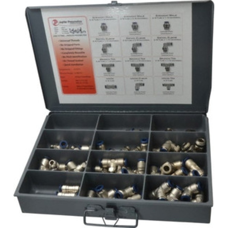 Value Collection 60 Piece, Push to Connect Fitting Kit Mixed Universal Threads, 3/8 Tube 2569603860PRO – 89911085