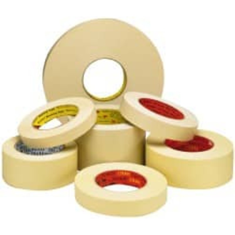 3M 1 Wide x 180 ft. Long x 5.8 mil Tan Paper Masking Tape Rubber Adhesive, 27 Lb/In Tensile Strength, Series 214 7000028847 – 06269443
