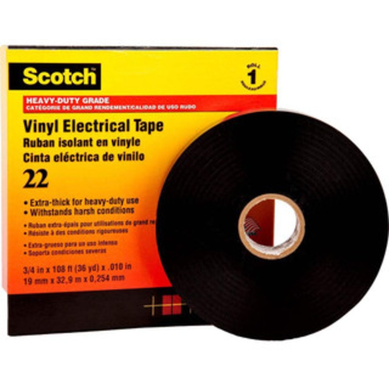3M 3/4 x 110 ft. x 10 mil Black Vinyl Electrical Tape Rubber Adhesive, -10 to 80C, Series 22 7000031344 – 05228598