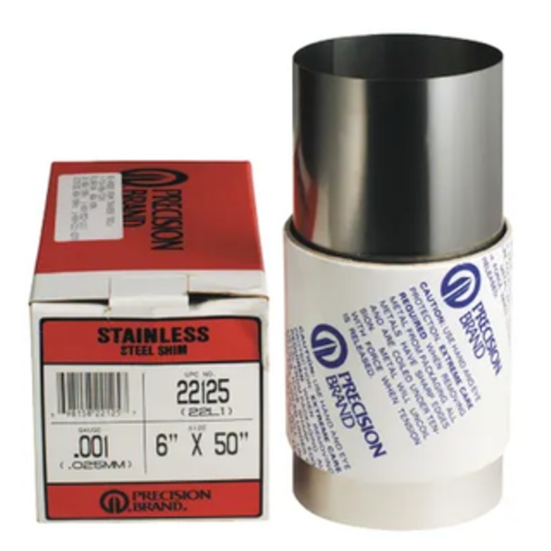 Precision Brand 300 Stainless Steel Shim Stock, 6 Width x 50 Roll, .001 Thickness – L-1