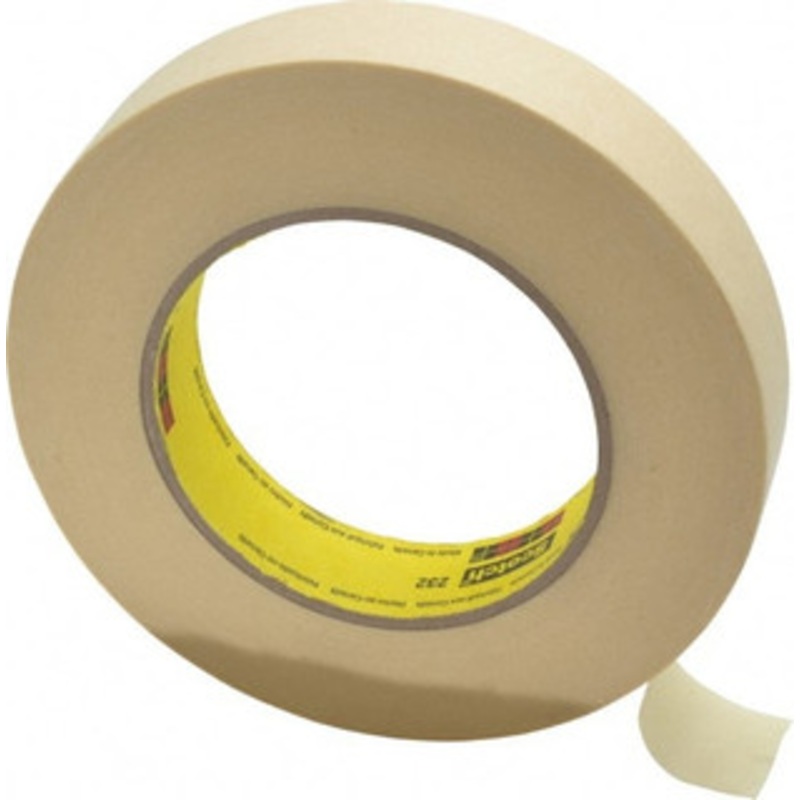 3M 1 Wide x 180 ft. Long x 6.3 mil Tan Paper Masking Tape Rubber Adhesive, 27 Lb/In Tensile Strength, Series 232 7000001265 – 00322131