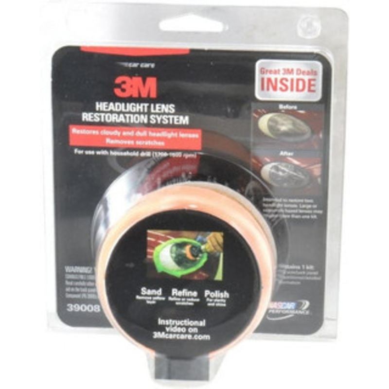 3M 3 Piece Automotive Headlight Lens Restoration System Kit Sanding Discs, Polishing Pad, Compound 7000045522 – 63315287