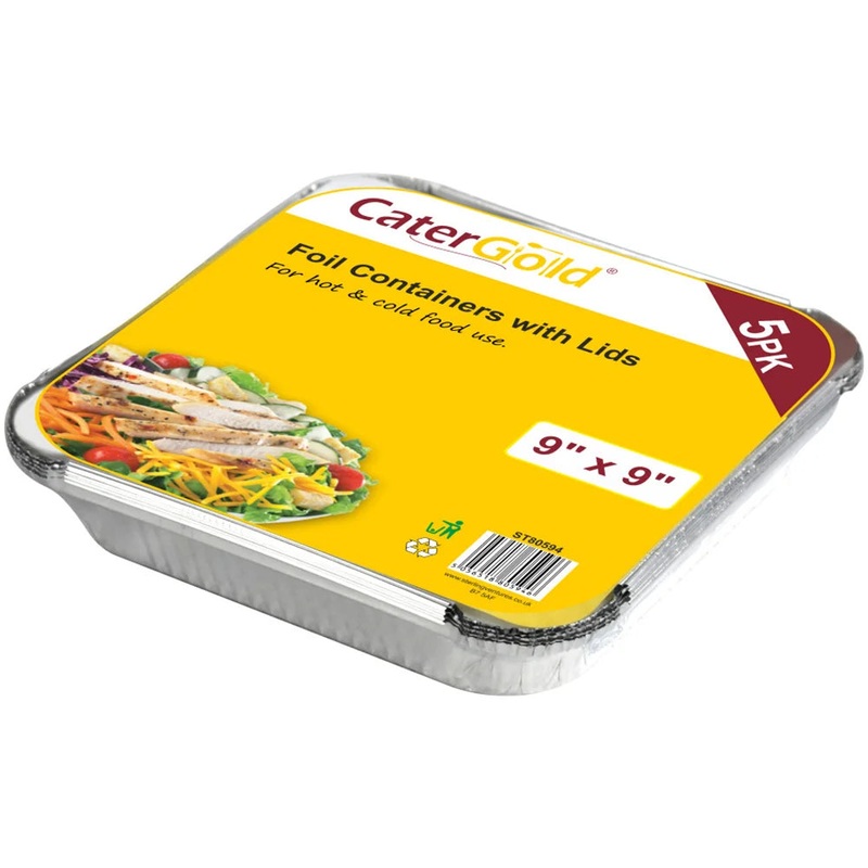 Aluminium Foil Food Containers 9 x 9″ Pack of 5 ST2321 (Parcel Rate)