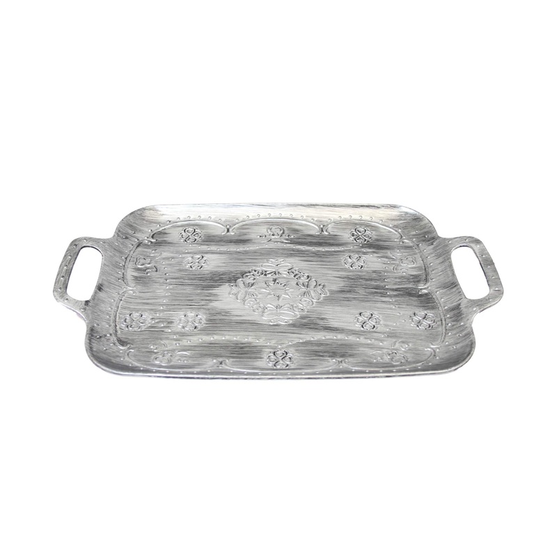 Plastic Vintage Style Grey White Shade Serving Food Kitchen Dinner Tray 35cm x 25cm 6044 (Parcel Rate) P