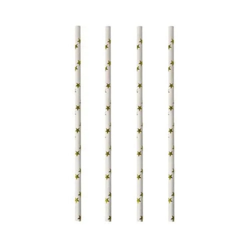 Paper Straws Gold Stars Pattern Pack of 25 20 cm 88025 (Parcel Rate)