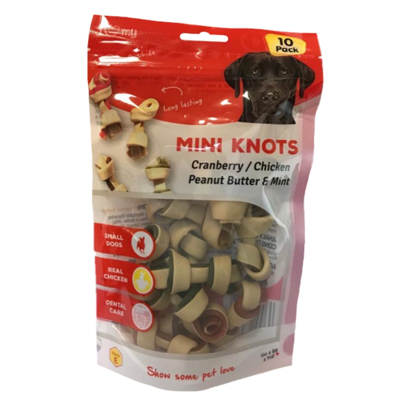 Pet Dog Treats Mini Knots Cranberry, Chicken, Peanut Butter & Mint 10 Pack 75714 (Parcel Rate)