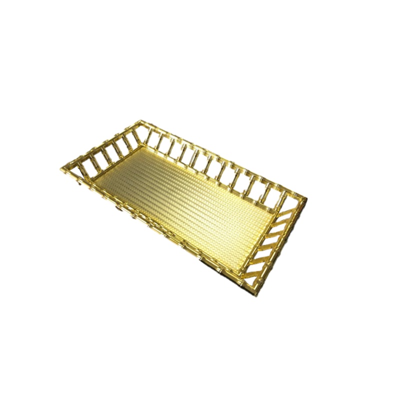 Plastic Rectangle Bamboo Style Serving Tray 32 x 53 x 7 cm Gold SG4098 (Parcel Rate)