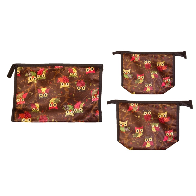 Bathroom Make-up Toiletry Travel Bag Owl Print Set of 3 Assorted Colours 2270 (Parcel Rate)