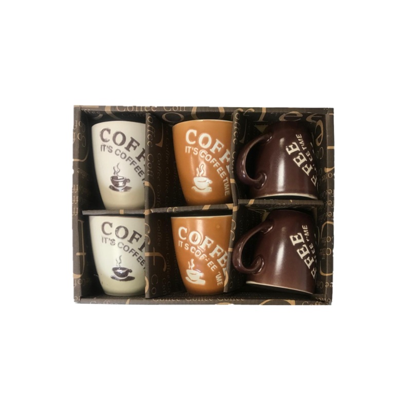 Coffee Tea Cup Mug Set of 6 Coffee Design Assorted Colours 7527 (Parcel Plus Rate)