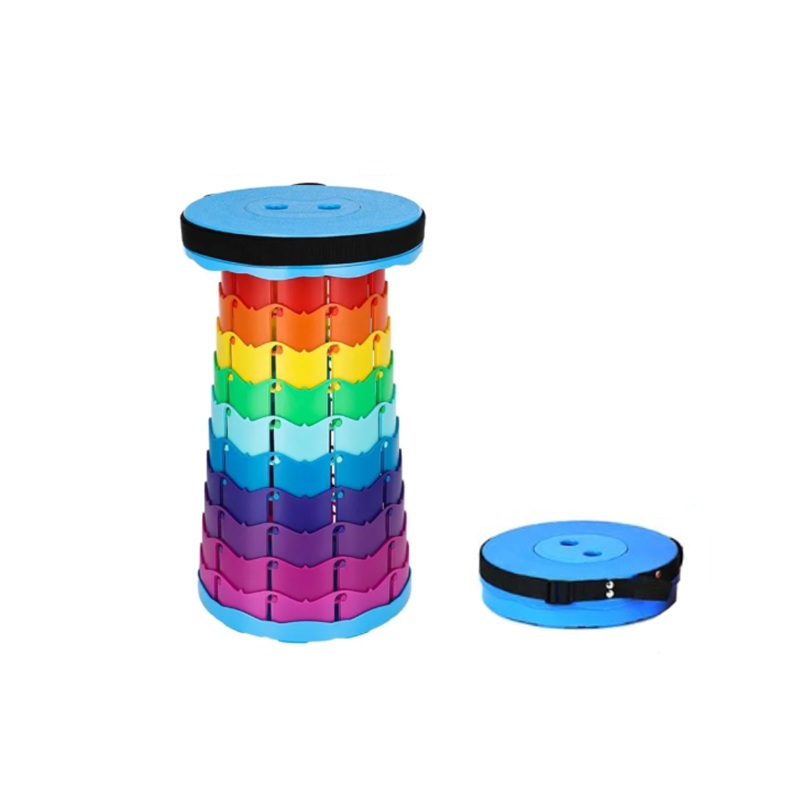 Plastic Round Foldable Collapsible Stool 25 x 45 cm Rainbow Colour Design 7442 (Parcel Rate)