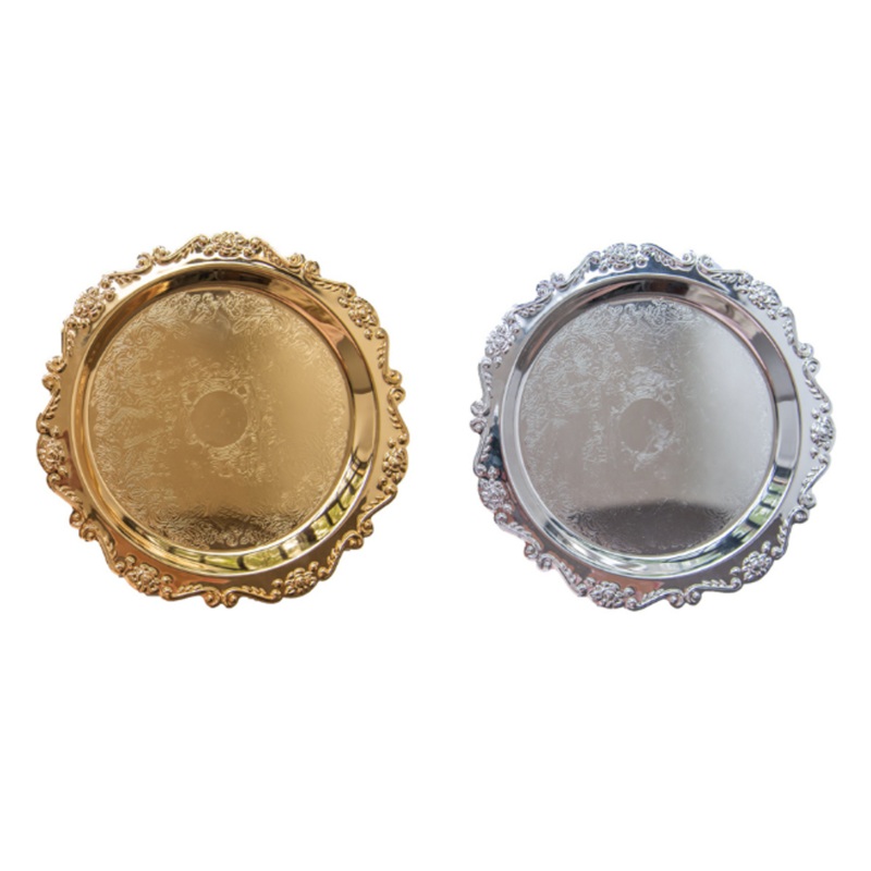 Plastic Round Serving Tray Baroque Style Flower Design 36 cm Assorted Colours 6850 (Parcel Rate)
