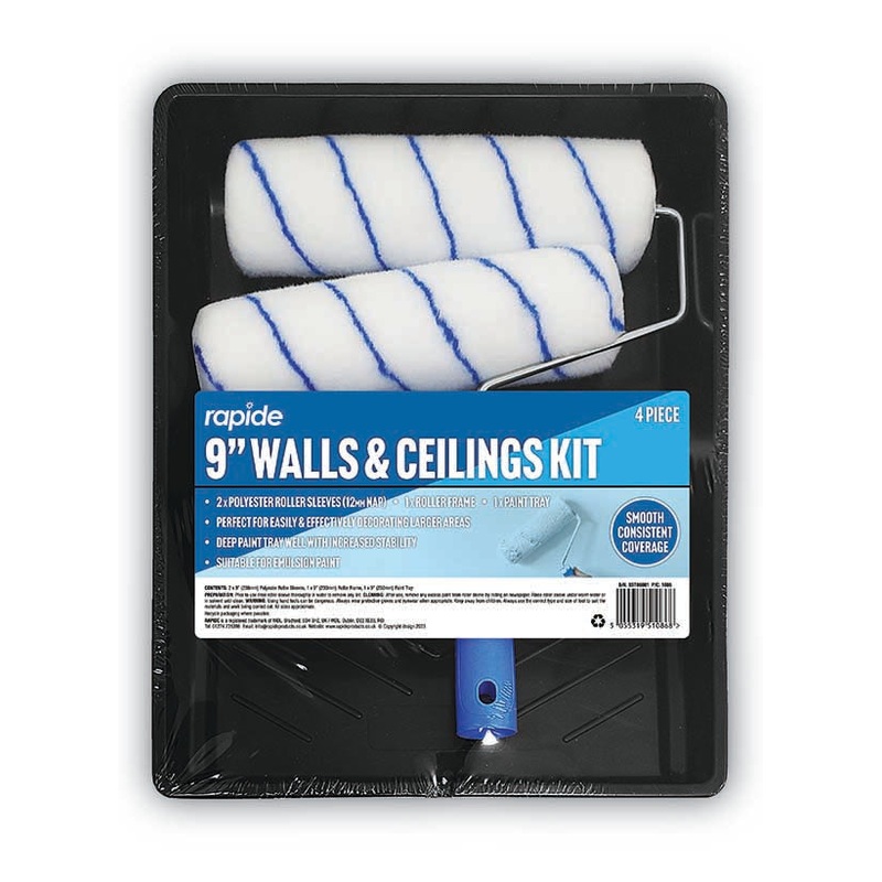 Rapide 9″ Wall & Ceilings Paint Tray and Roller Set Kit 1086 (Parcel Rate)